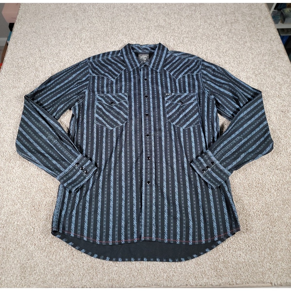 Southern Thread Mens Large Pearl Snap Western Rodeo Shirt Long Sleeve Button Up